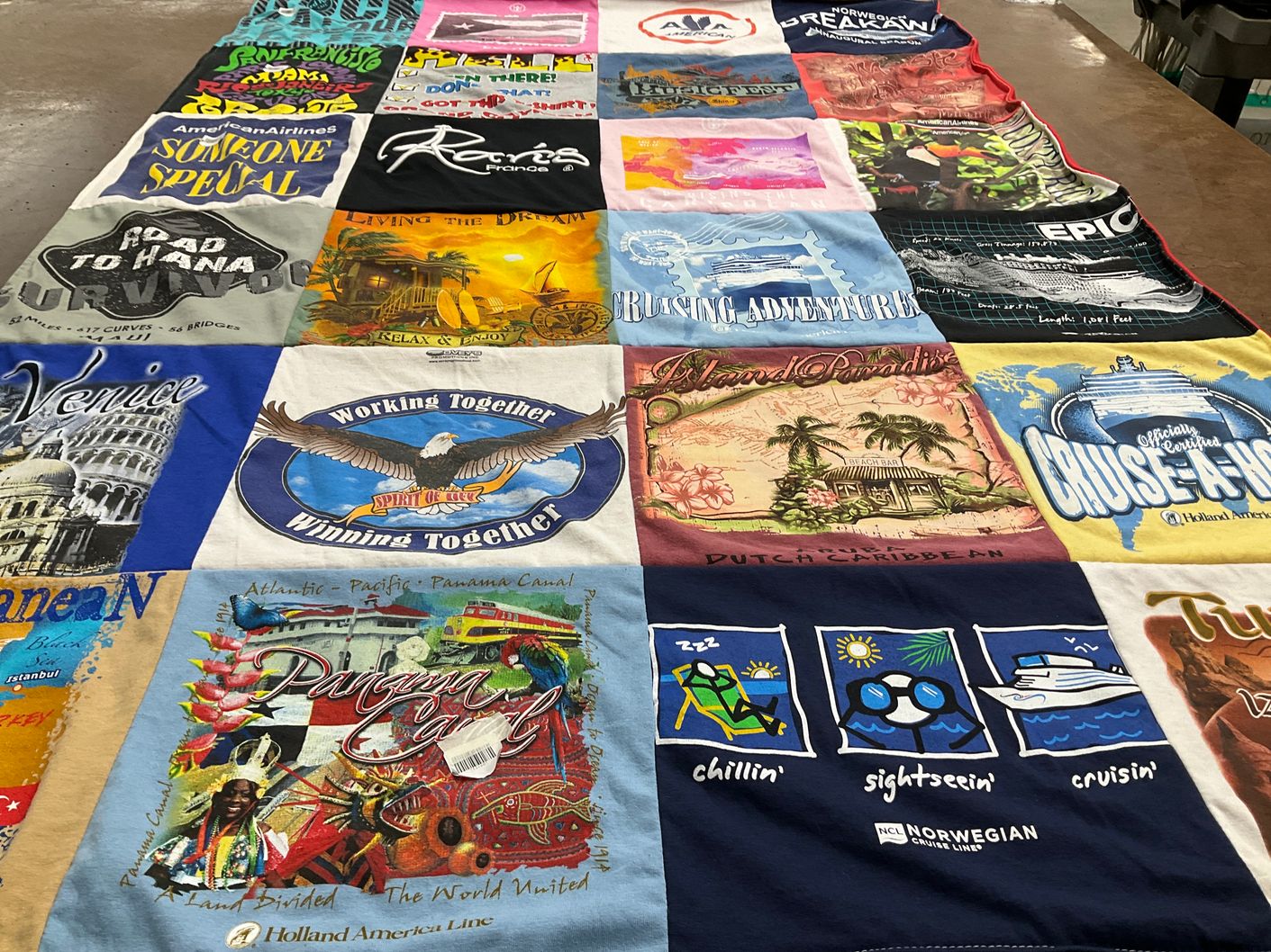 T-shirt quilt with travel, cruising themes by Anita from TX