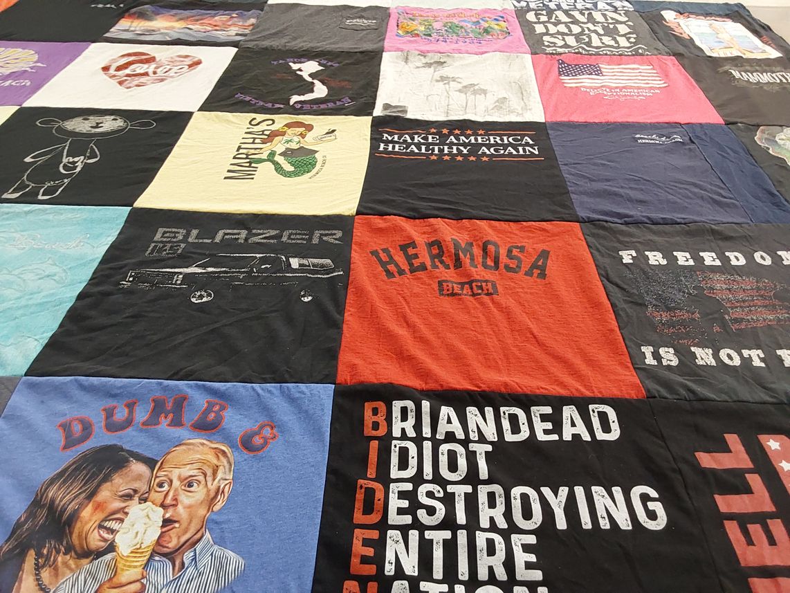 T-shirt quilt with politics, health themes by Marlene from CA