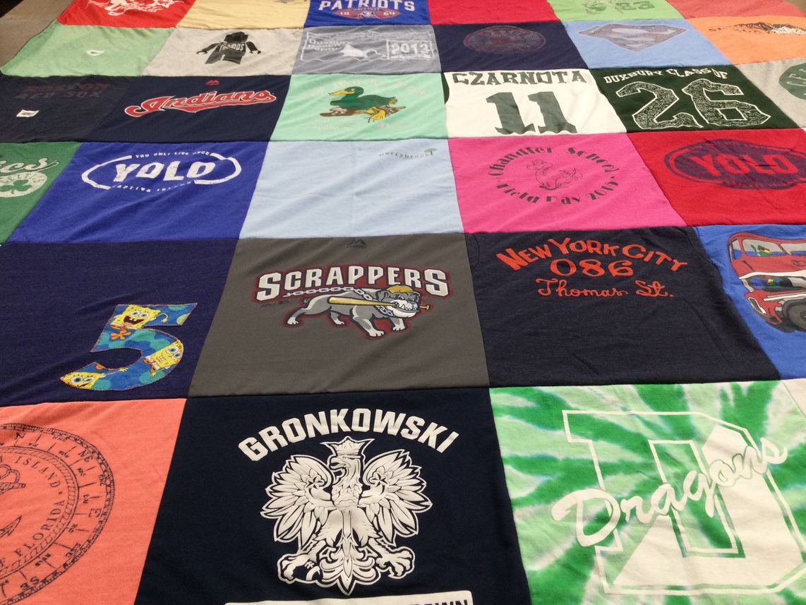T-shirt quilt with sports, baseball themes by Shelby from MA