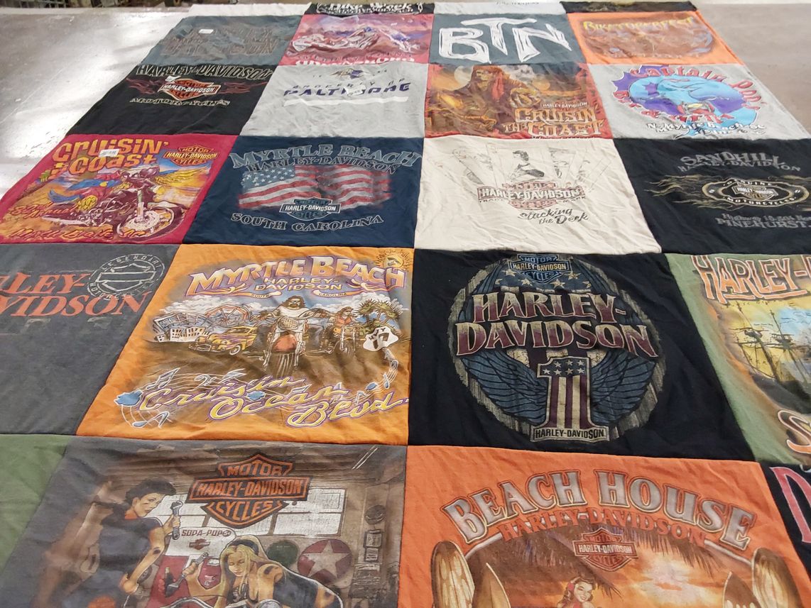 T-shirt quilt with motorcycles, beach themes by Pam from NC