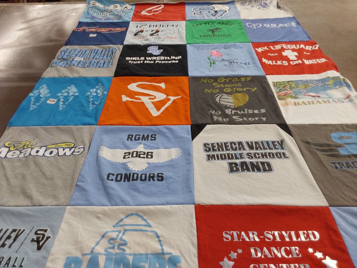T-shirt quilt featuring seneca valley raiders by Kathy from PA