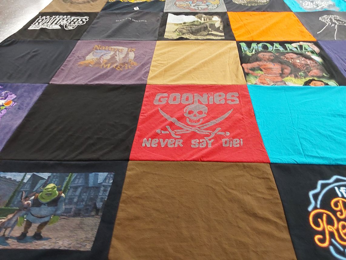 T-shirt quilt with movies, animation themes by Elizabeth from NV