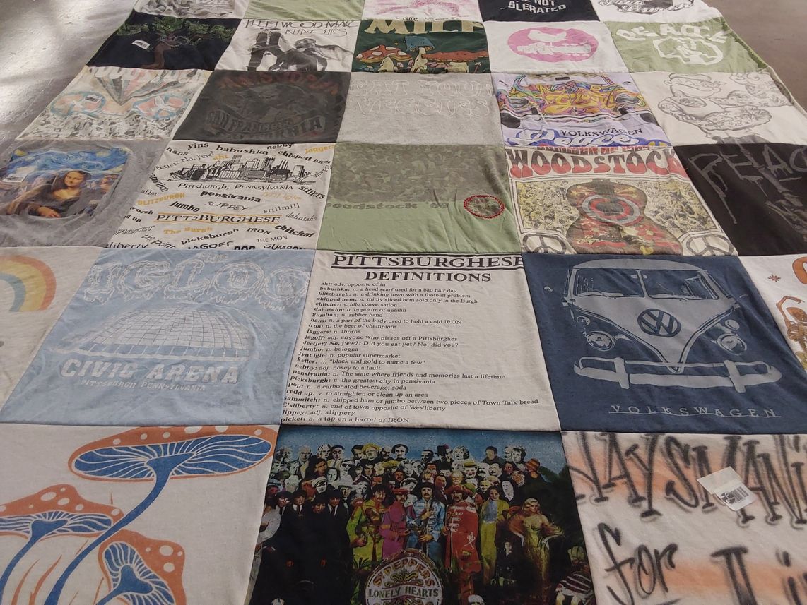 T-shirt quilt with music, local culture themes by beth from PA