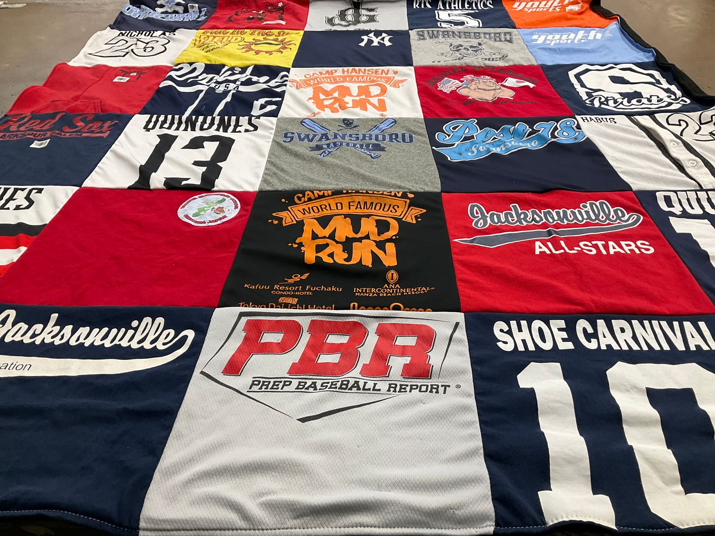 T-shirt quilt with baseball, running themes by Patricia from NC