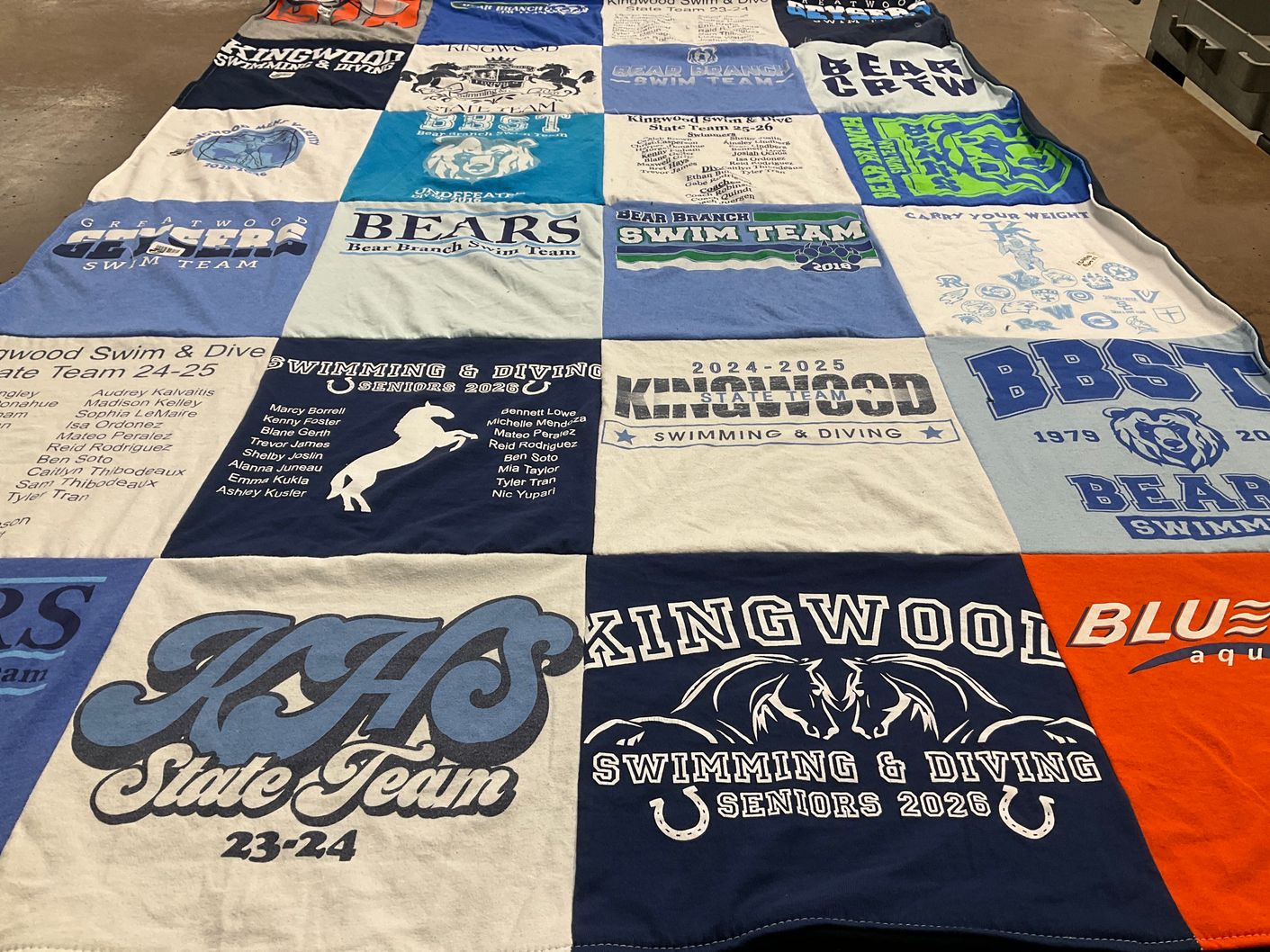 T-shirt quilt featuring bear branch swim team, kingwood swim & dive by Kristin from TX