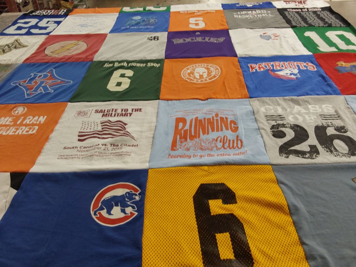 T-shirt quilt featuring rockets, patriots by Katie from SC