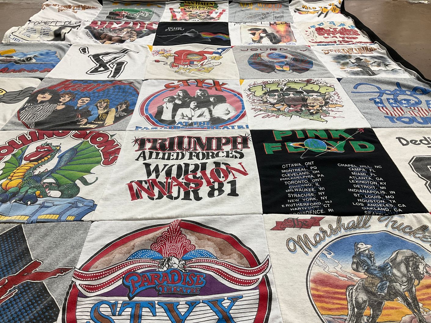 T-shirt quilt with music, rock themes by Michelle from MS