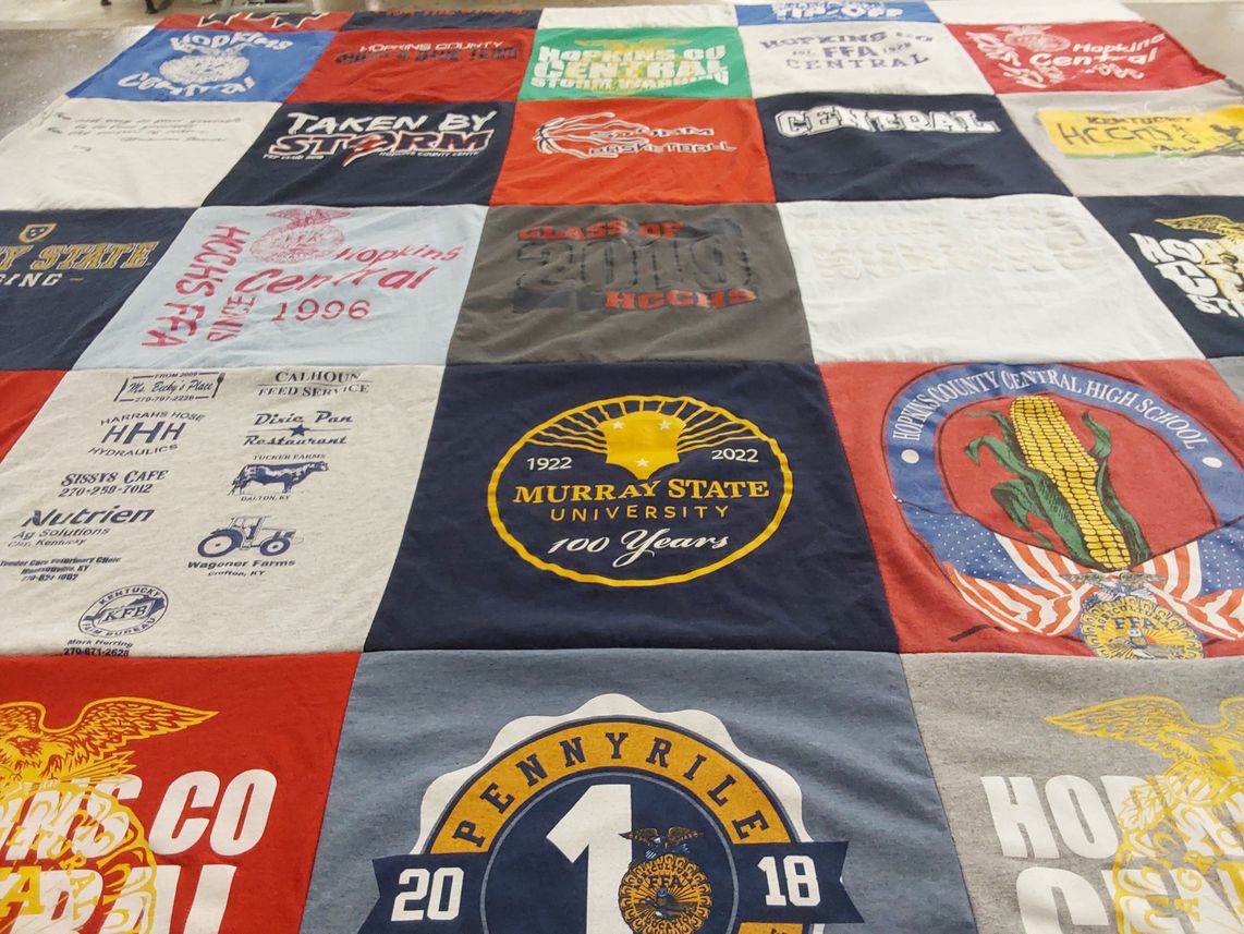T-shirt quilt from murray state university, hopkins county central high school by Teryl from KY
