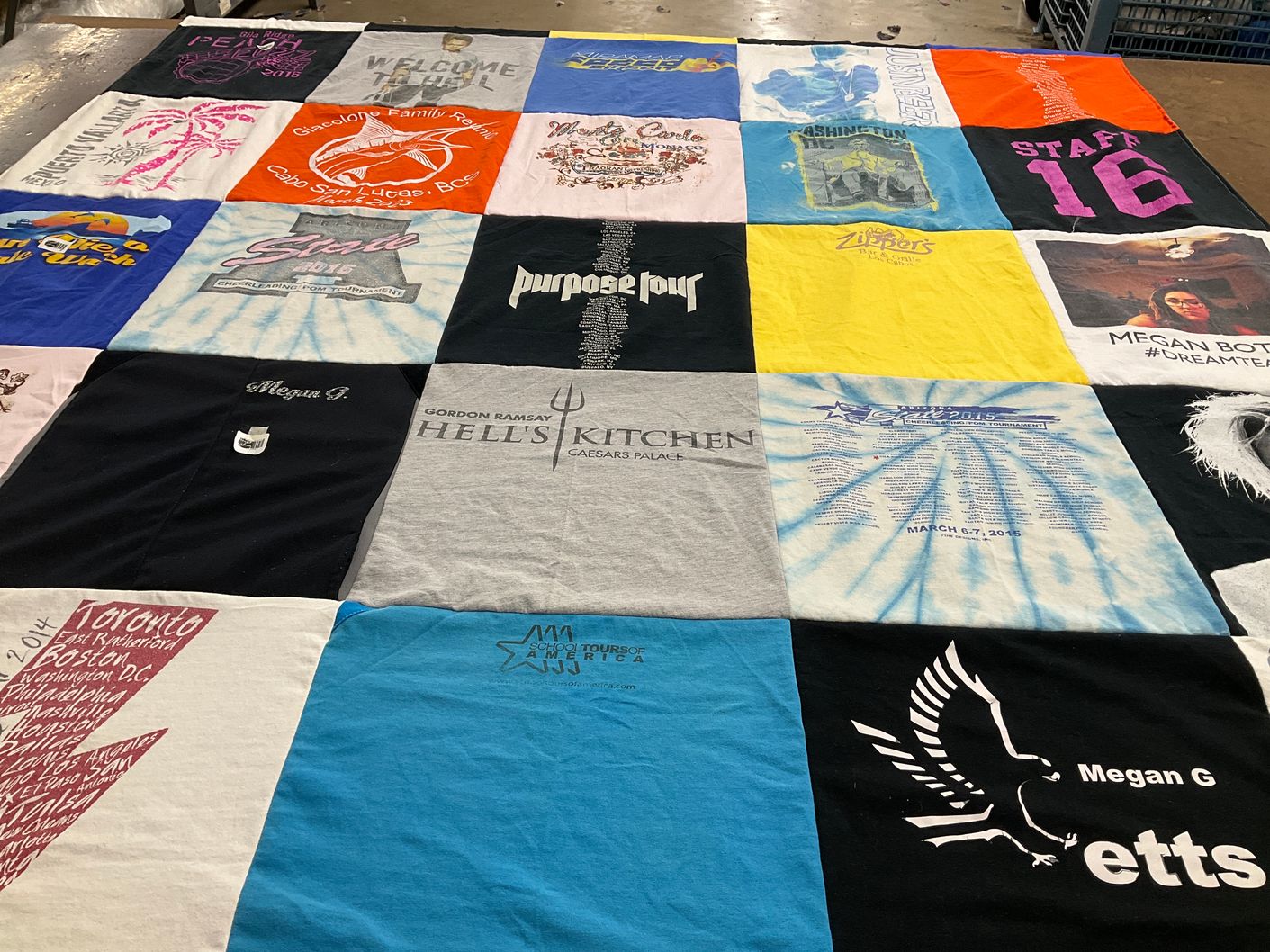 T-shirt quilt with cooking, traveling themes by MARY from CA