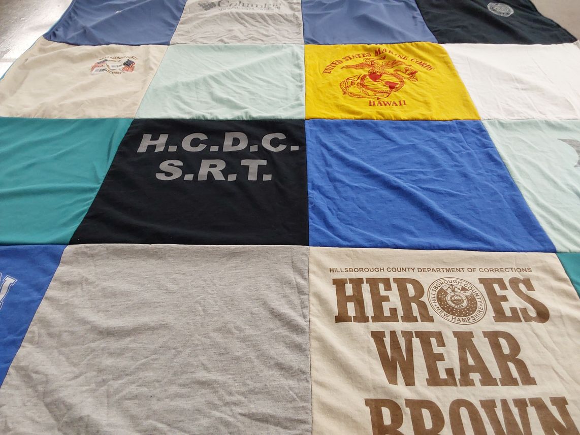 T-shirt quilt with military, law enforcement themes by Lisa from MA