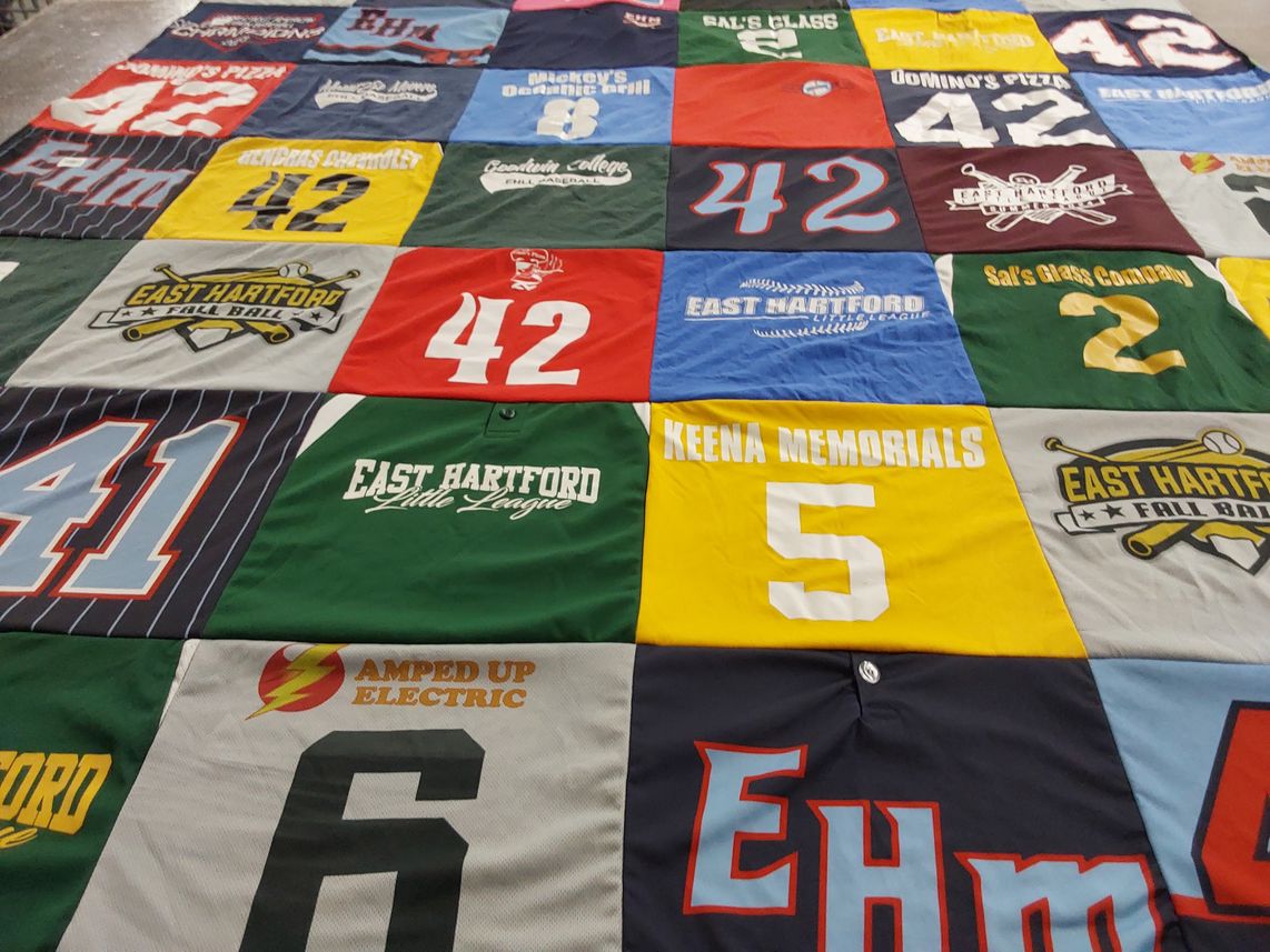 T-shirt quilt with youth sports, local community themes by Aleisha from CT