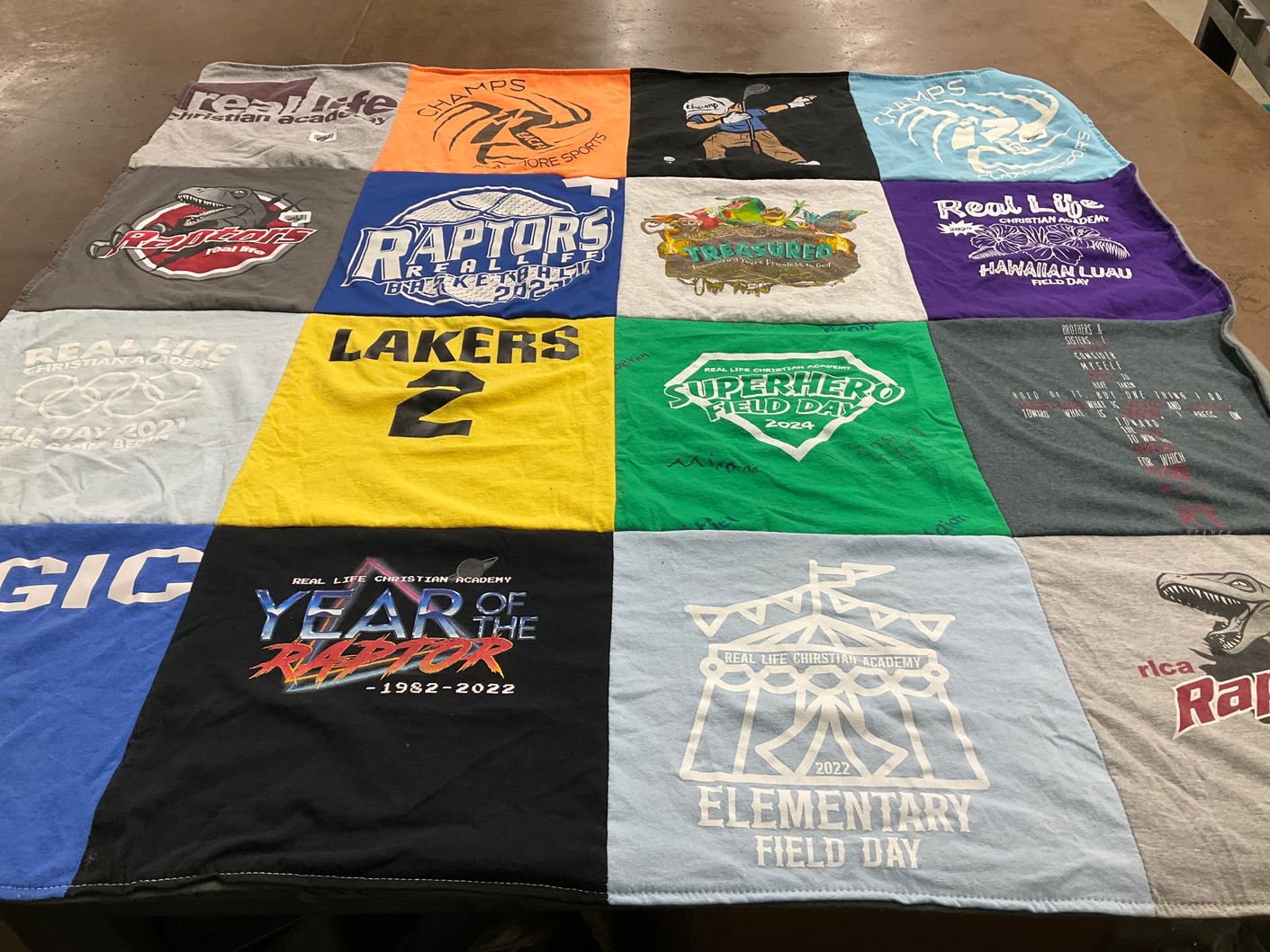 T-shirt quilt featuring raptors, lakers by Sarah from FL