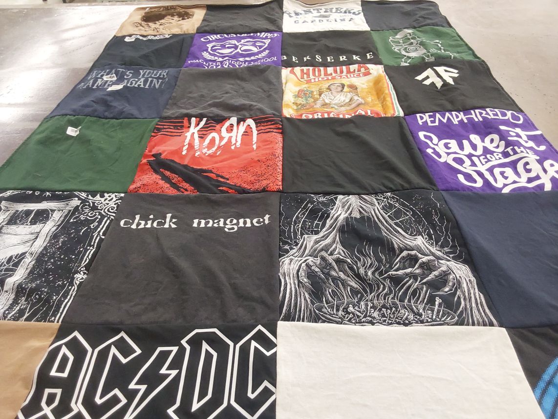 T-shirt quilt with music, bands themes by Jennie from ND