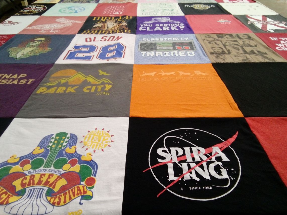 T-shirt quilt with music, festivals themes by Katie from AL