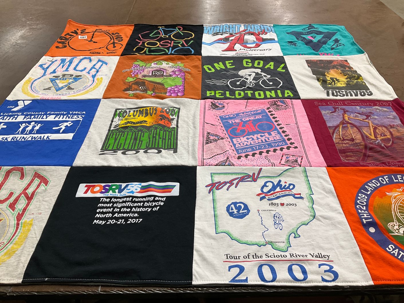 T-shirt quilt with cycling, fitness themes by B from OH