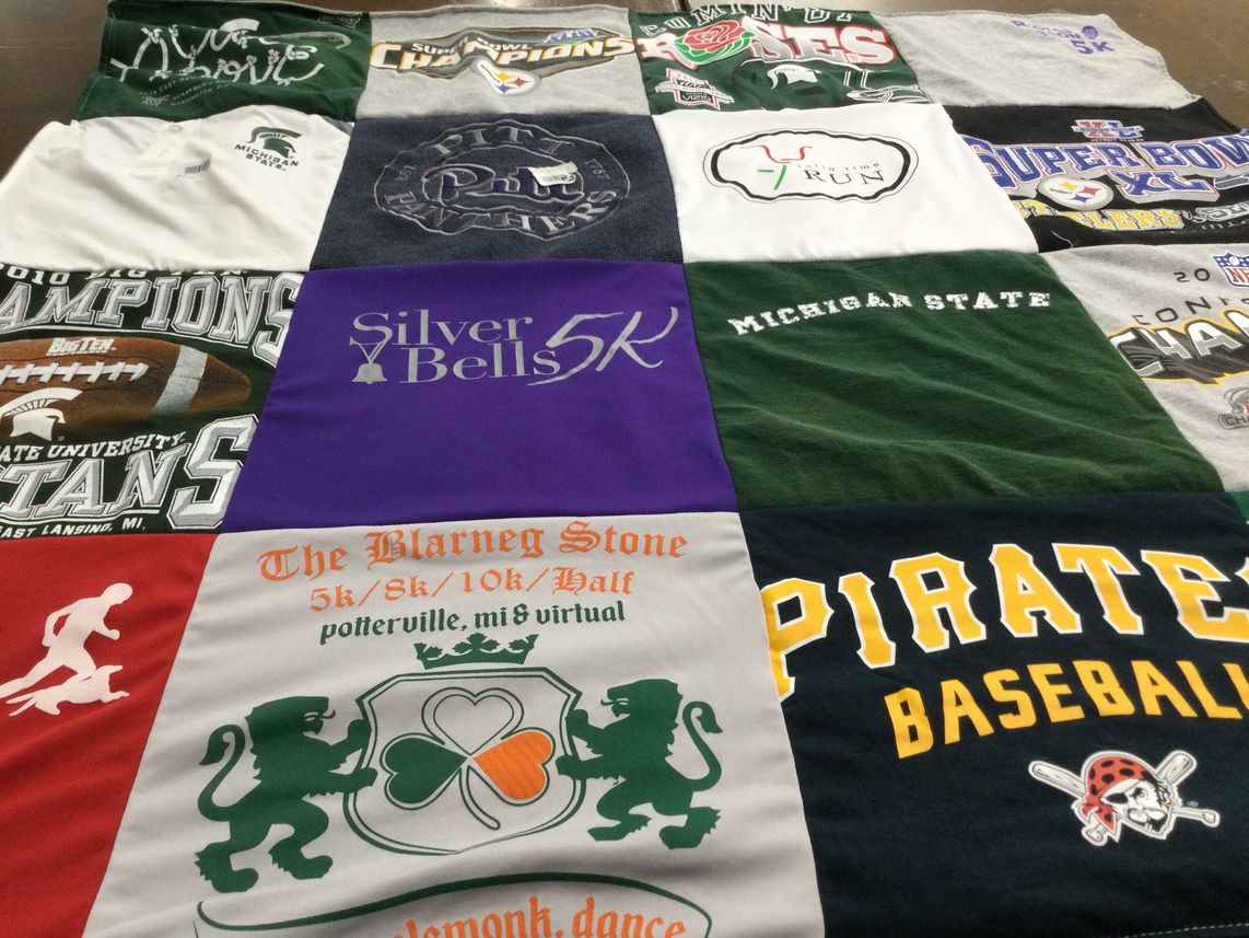 T-shirt quilt featuring michigan state university, pirates baseball by Becky from MI