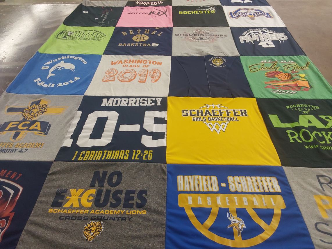 T-shirt quilt featuring hayfield-schaeffer basketball, schaeffer girls basketball by Bethany from MN