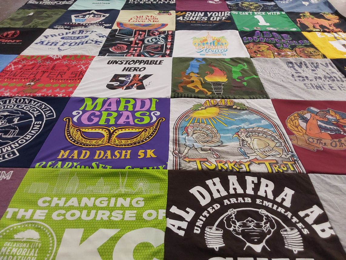 T-shirt quilt with running, environment themes by Kristina from LA
