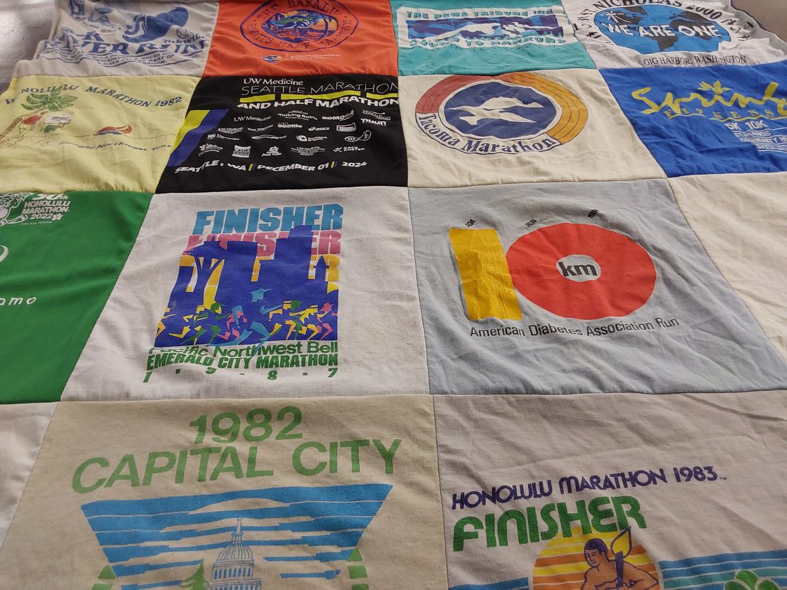 T-shirt quilt with running, marathons themes by Barbara from WA