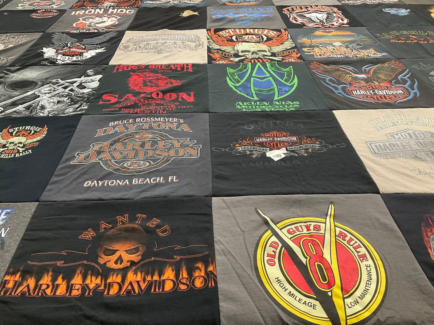 T-shirt quilt with motorcycles, biking themes by Keith from CA