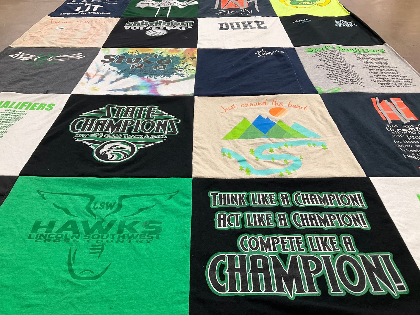 T-shirt quilt featuring lincoln southwest hawks by Jessica from NE