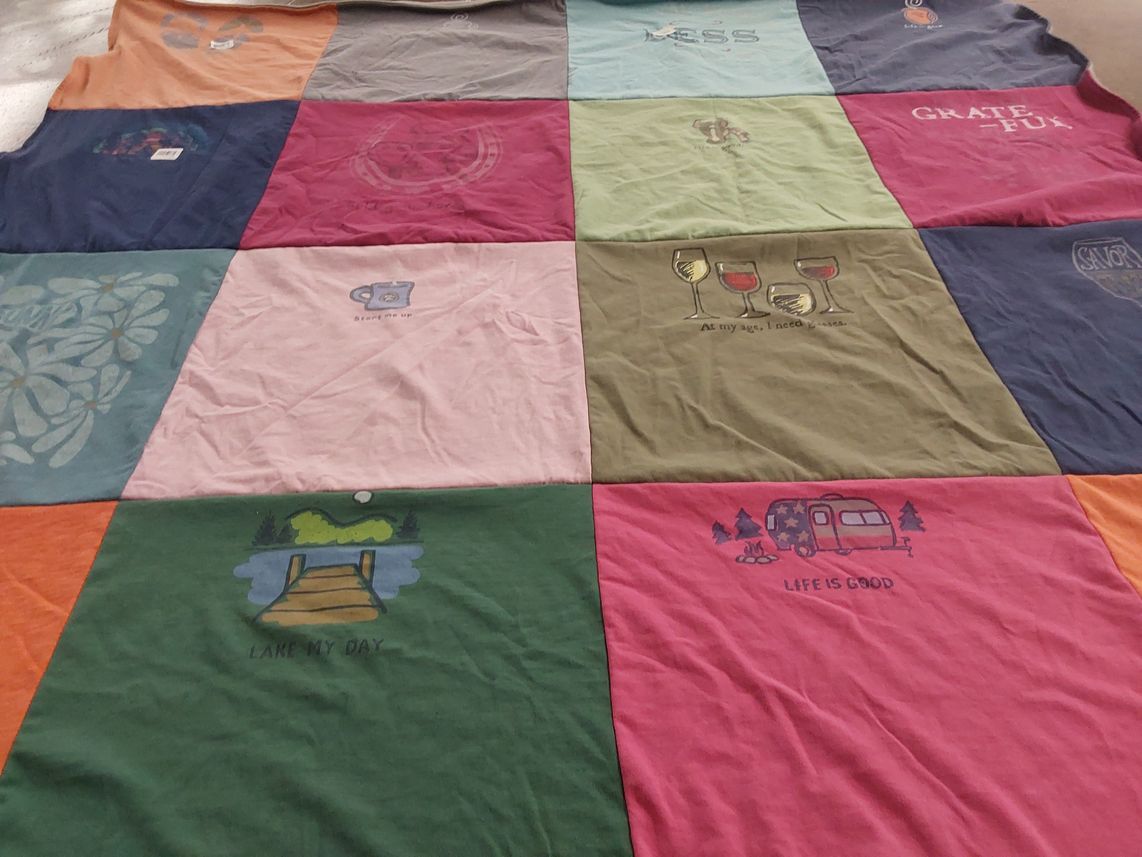 T-shirt quilt with camping, nature themes by Michele from AZ