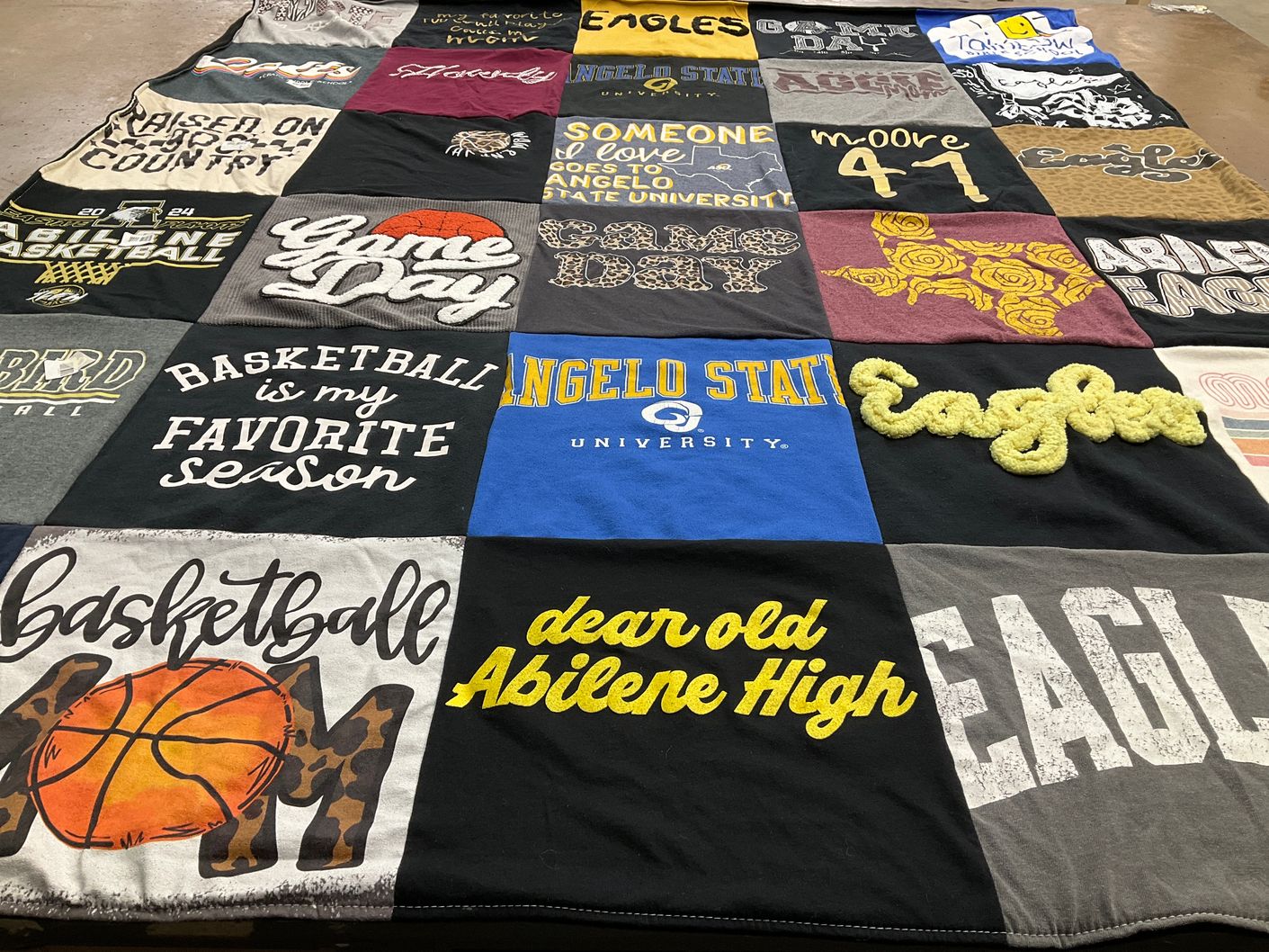 T-shirt quilt featuring abilene high school, angelo state university by Holly from TX