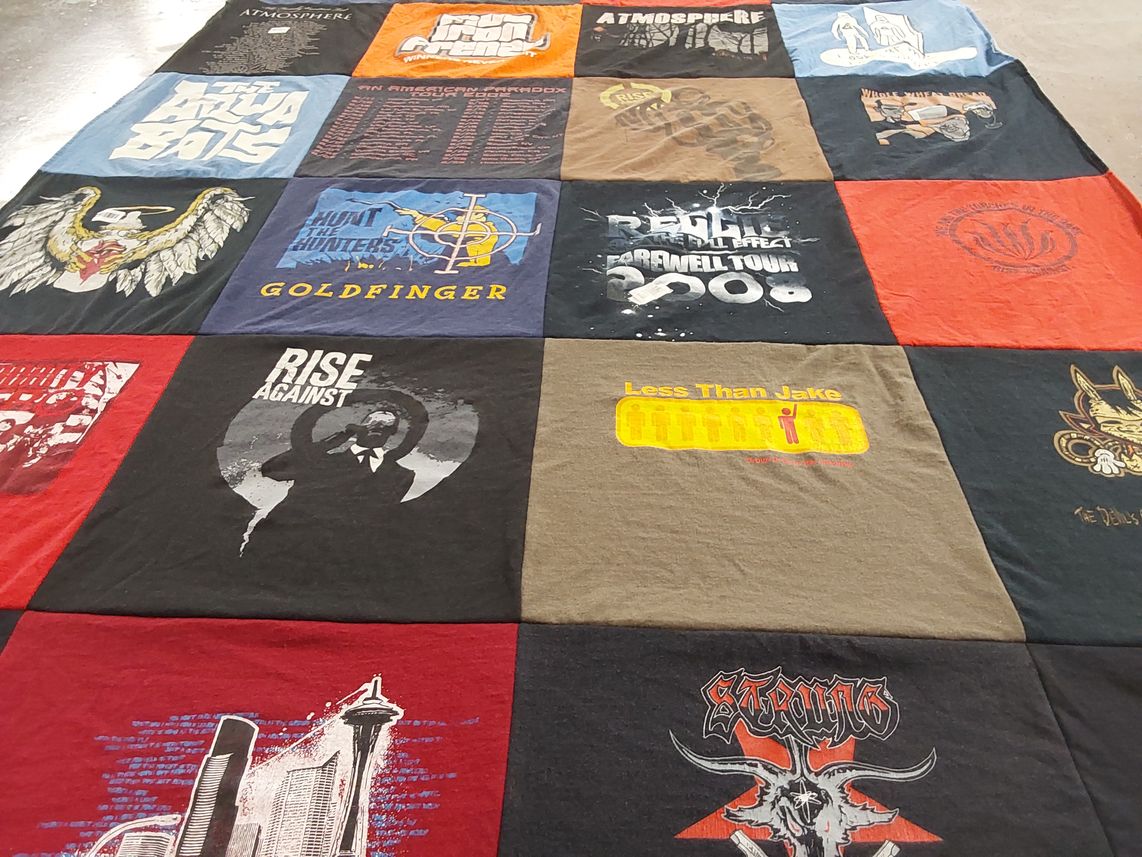 T-shirt quilt with music, concerts themes by Cynthia from FL