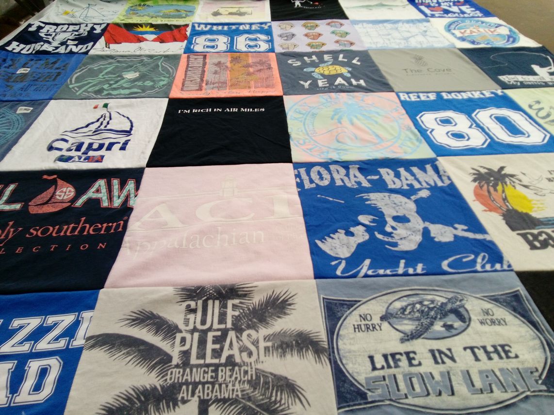 T-shirt quilt with beach, travel themes by Whitney from NC