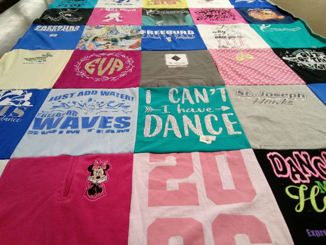 T-shirt quilt featuring freeburg waves swim team by Becky from IL