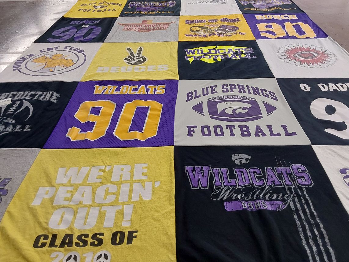 T-shirt quilt featuring blue springs football, blue springs wrestling by Sheila from MO