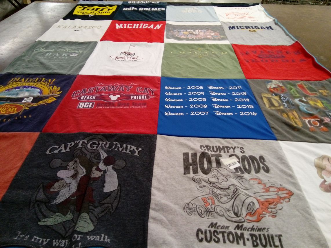 T-shirt quilt with travel, disney themes by Mark from FL