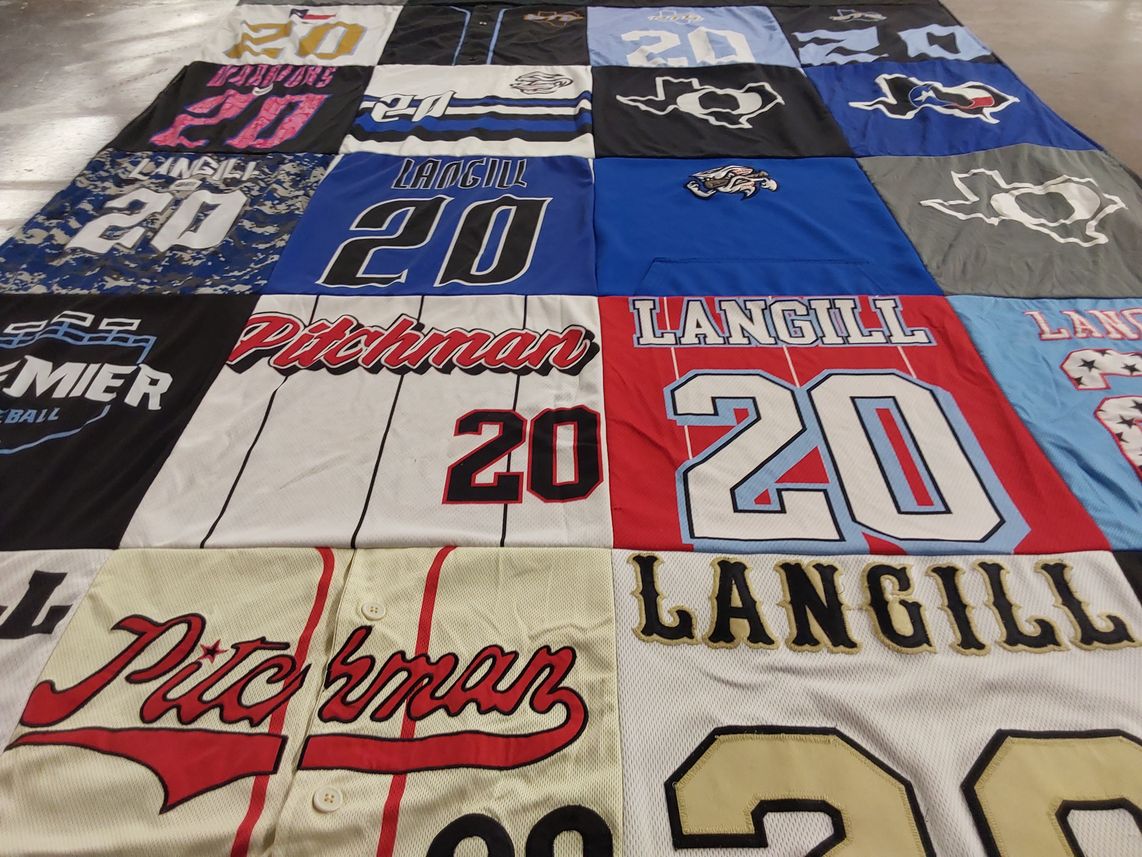 T-shirt quilt with baseball themes by Cathleen from TX