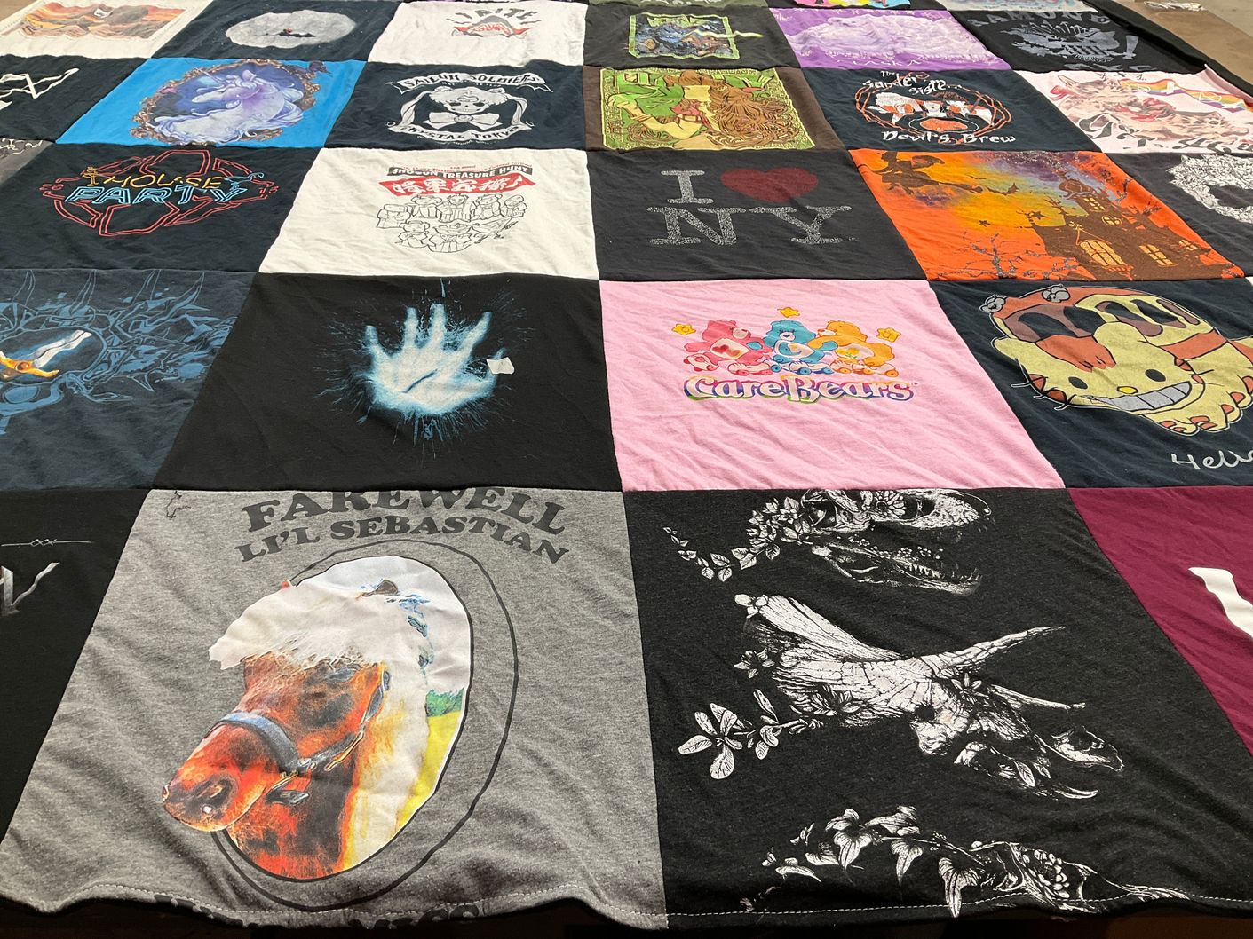 T-shirt quilt with pop culture, fantasy themes by Mary-Pat from WA