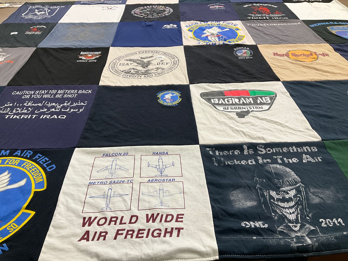 T-shirt quilt with aviation, military themes by Monya from GA