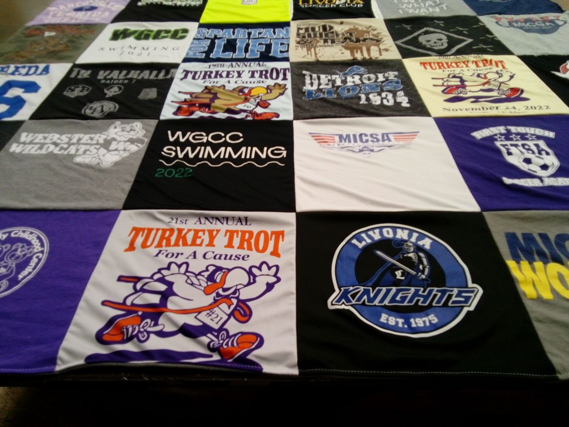 T-shirt quilt featuring livonia knights, webster wildcats by Lindsay from MI