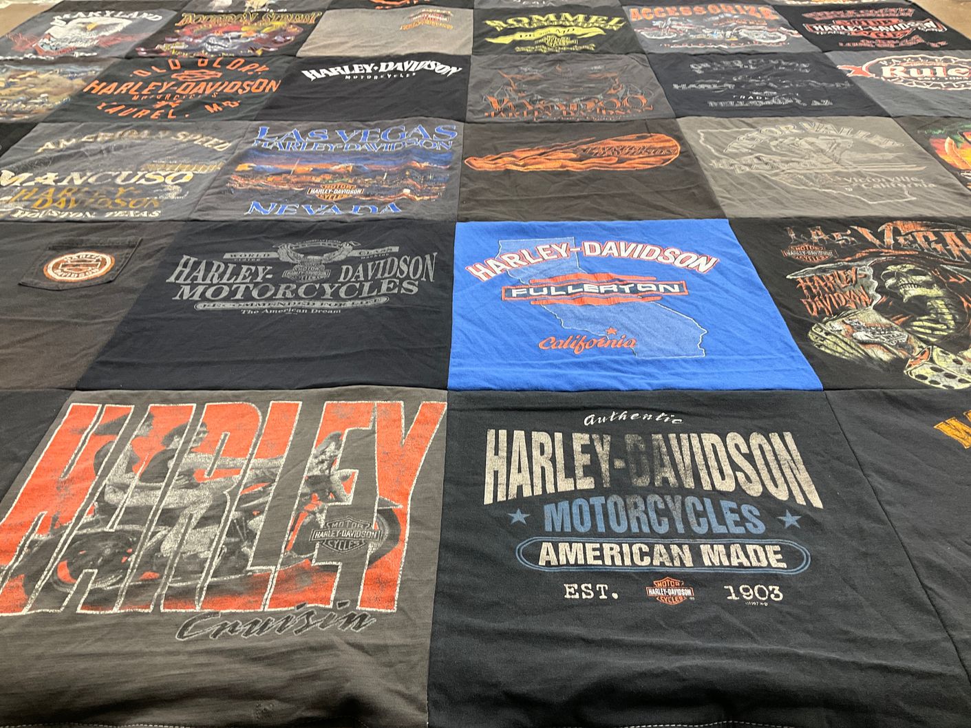 T-shirt quilt with motorcycles, biking themes by carol from CA