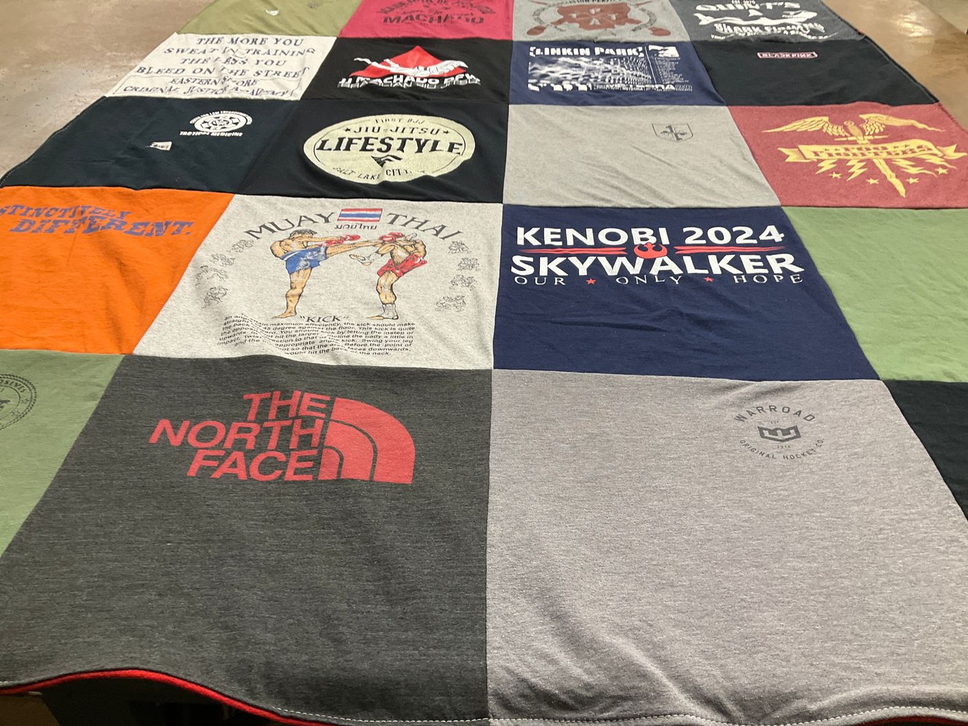 T-shirt quilt with martial arts, fitness themes by Steve from MD