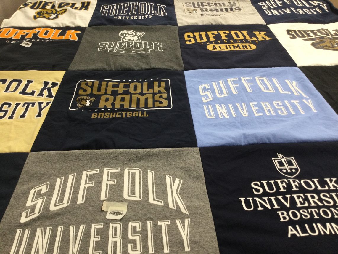 T-shirt quilt featuring suffolk university rams by Robyn from MA