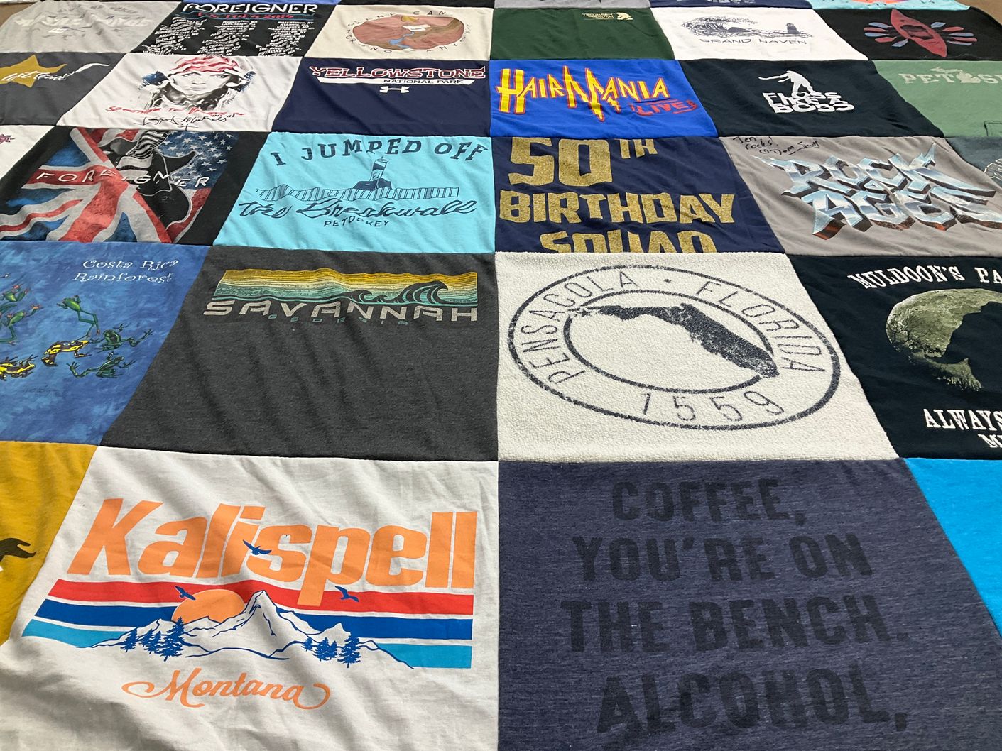 T-shirt quilt with music, travel themes by Jennifer from MI