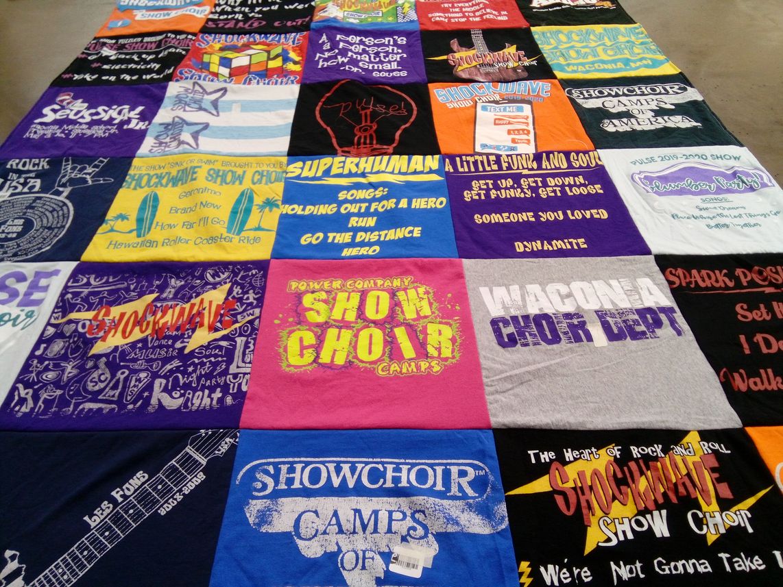 T-shirt quilt with show choir, performing arts themes by Christine from MN