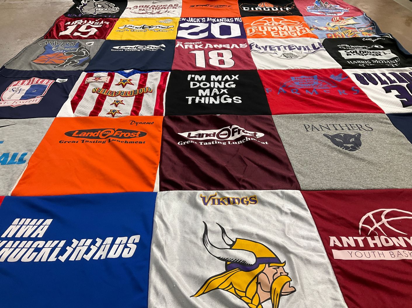 T-shirt quilt featuring panthers, vikings by Kerri from AR