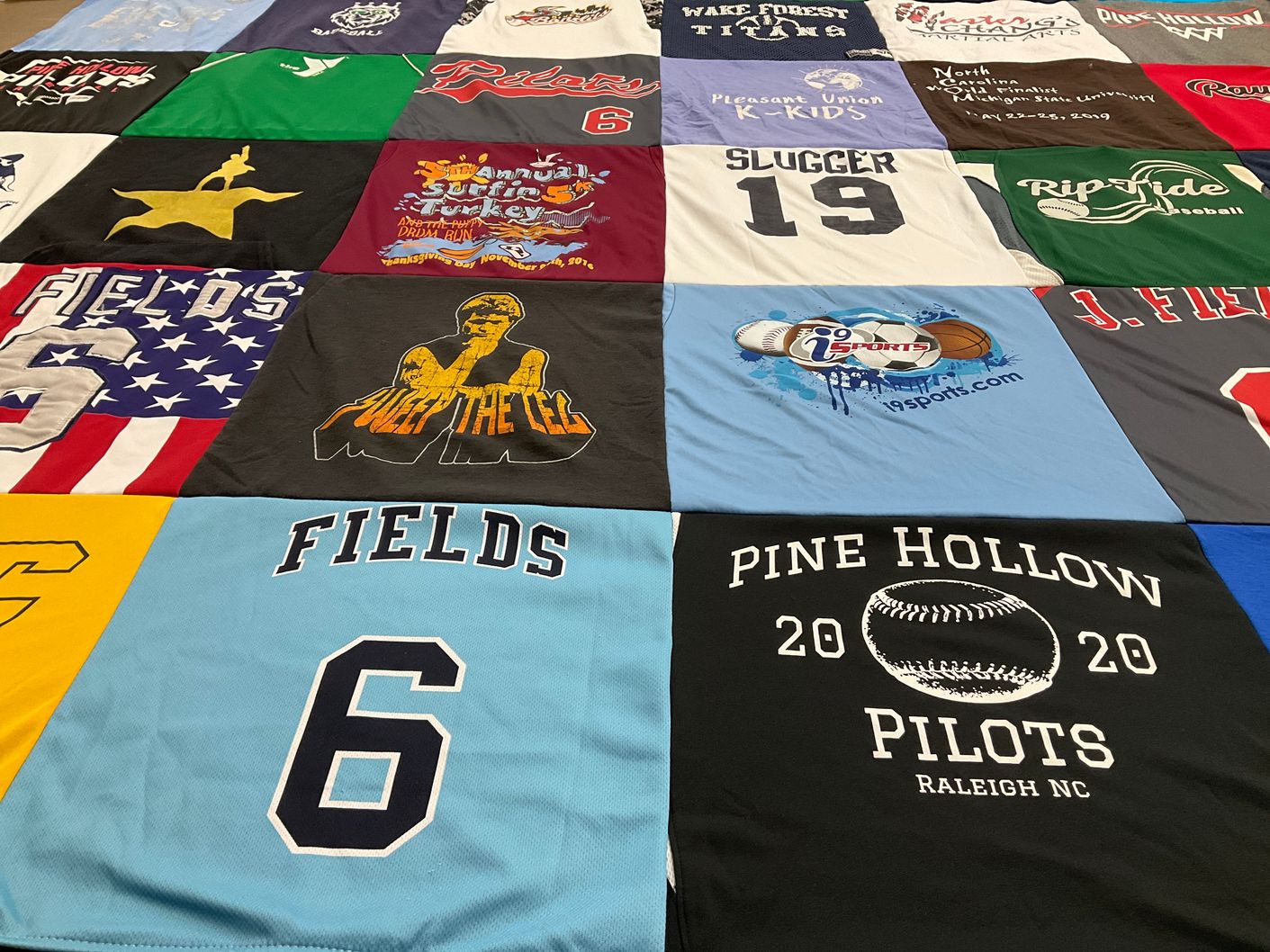 T-shirt quilt featuring pine hollow pilots by Heather from NC