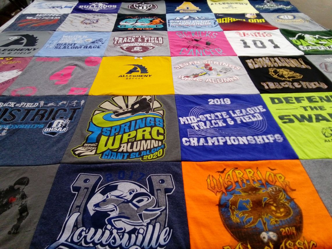T-shirt quilt from allegheny college, louisville university by Sarah from OH