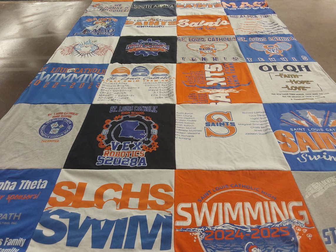 T-shirt quilt featuring saints swimming, saints tennis by Karen from LA