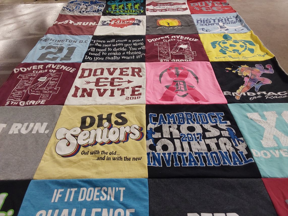 T-shirt quilt featuring dover high school cross country team, cambridge cross country team by Samantha from OH