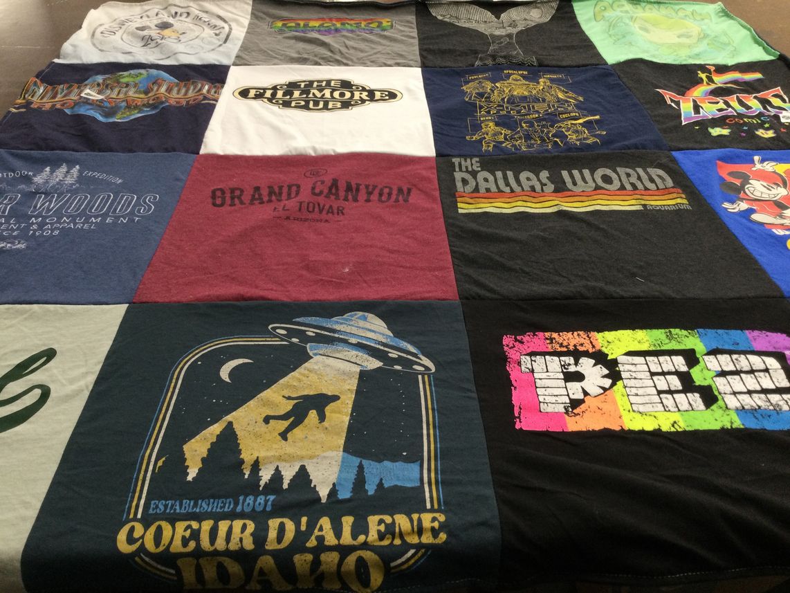 T-shirt quilt with outdoors, exploration themes by Brett from NY