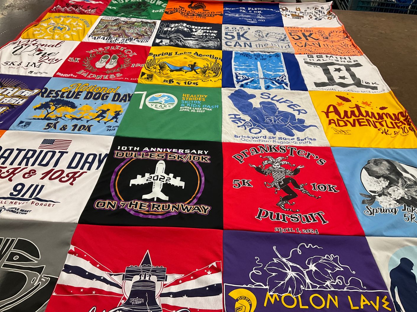 T-shirt quilt with running, 5k themes by Amanda from VA