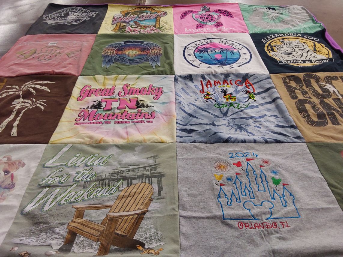 T-shirt quilt with travel, nature themes by Connie from LA