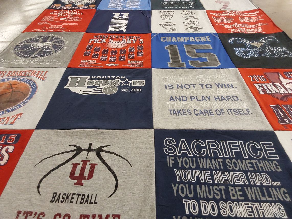 T-shirt quilt featuring richardson high school rams, humboldt high school eagles by Linda from TX